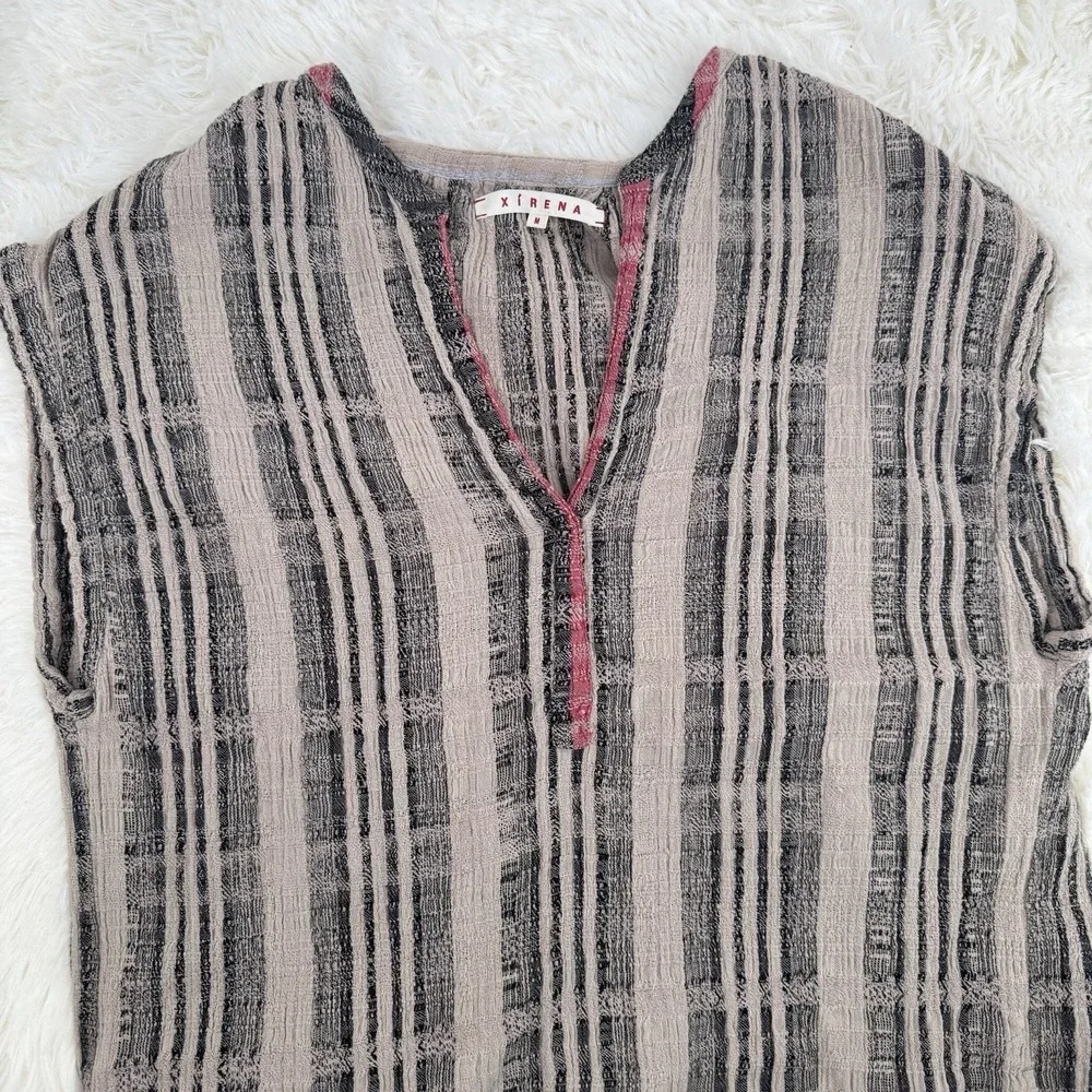 XiRENA Kennedy Plaid Caftan Dress M Boho Chic Coastal Lagenlook Crinkle Gauze